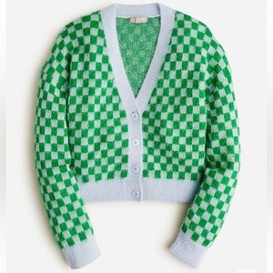 I. Crew Checkered V-neck cardigan sweater in brushed yarn